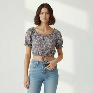 Floral Puff Sleeve Crop Top